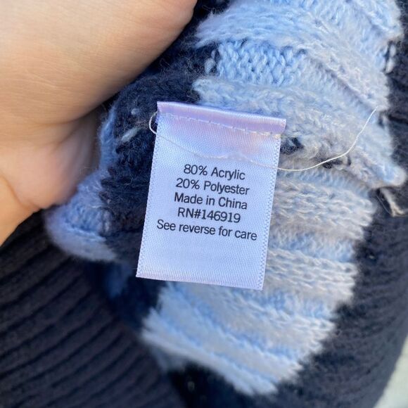 Chunky SO size extra small blue green striped sweater preppy - Picture 5 of 6